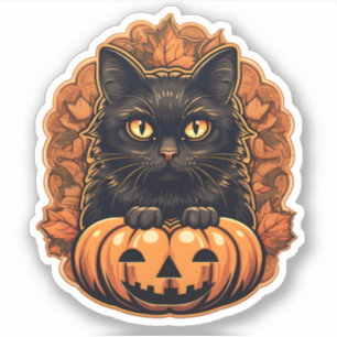 Halloween Small Black Cat & Orange Jack O Lantern