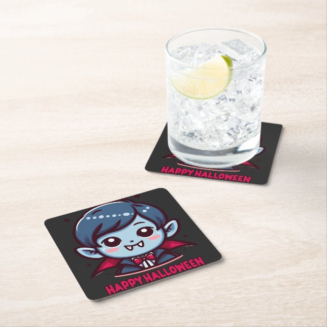 Halloween - Small cute vampire Square Paper Coaster (Insitu)