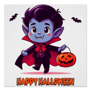 Halloween - Small Vampire and pumpkin Poster