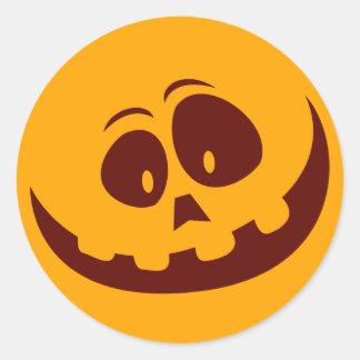 Halloween Smiley Face Orange and Brown Classic Round Sticker