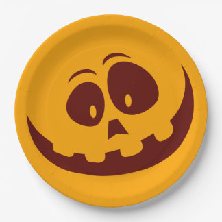 Halloween Smiley Face Orange and Brown Paper Plate