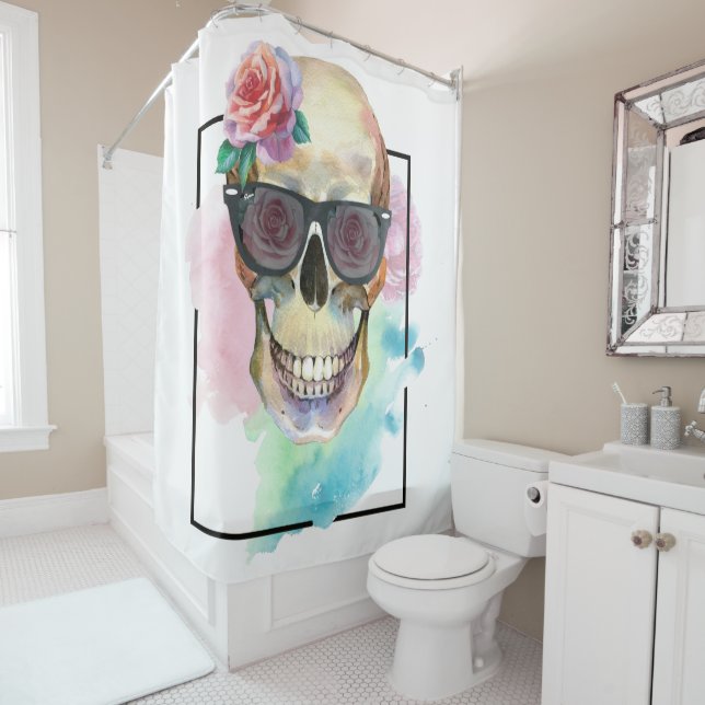 Halloween Smiling Skull Shower Curtain (In Situ)