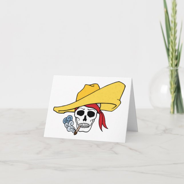 Halloween Smoking Skull with Bandanna Cartoon Card (Front)