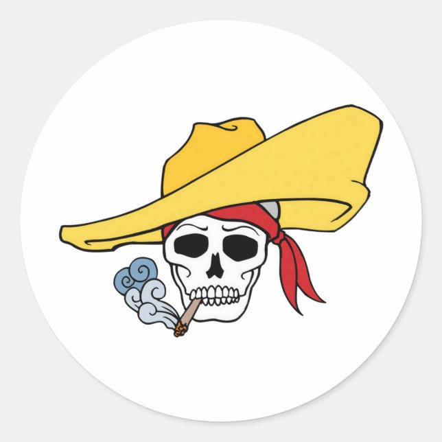 Halloween Smoking Skull with Bandanna Cartoon Classic Round Sticker (Front)