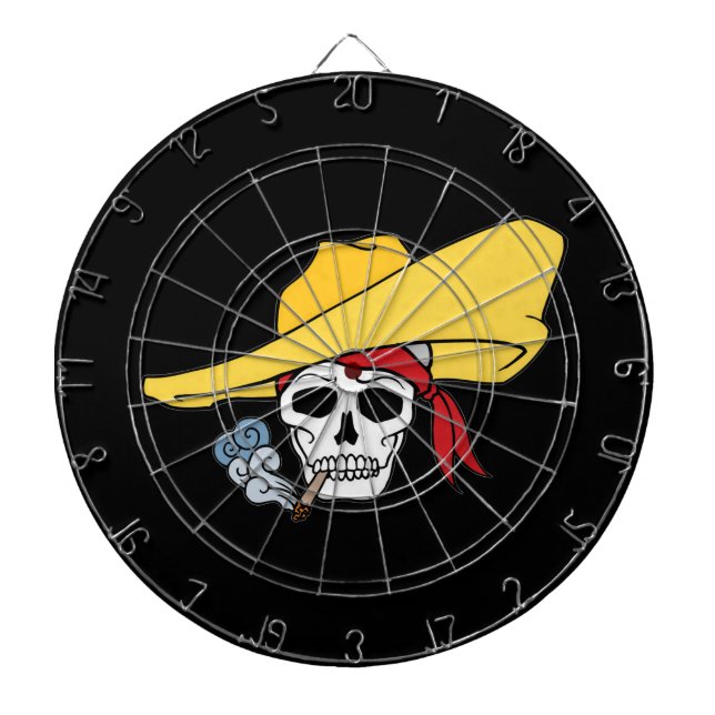 Halloween Smoking Skull with Bandanna Cartoon Dartboard (Front)
