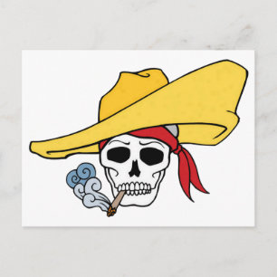 Halloween Smoking Skull with Bandanna Cartoon Postcard