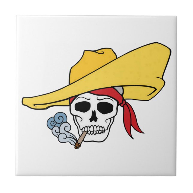 Halloween Smoking Skull with Bandanna Cartoon Tile (Front)