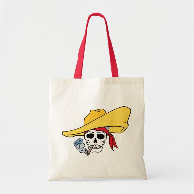 Halloween Smoking Skull with Bandanna Cartoon Tote Bag (Front)