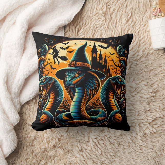 Halloween snakes coiled under a spooky moonlight cushion (Blanket)