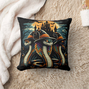 Halloween snakes in a spooky landscape at night cushion