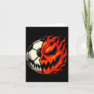 Halloween Soccer Ball Pumpkin Flame Scary Face Card