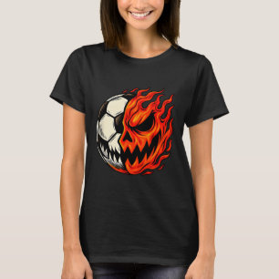 Halloween Soccer Ll Pumpkin Flame Scary Face T-Shirt