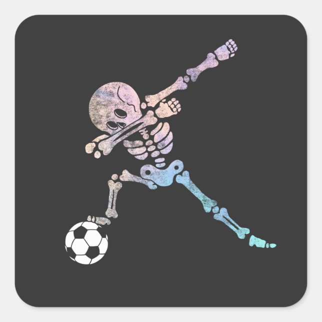 Halloween Soccer Skeleton Dab Pose Square Sticker (Front)
