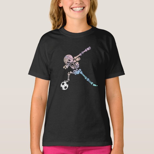 Halloween Soccer Skeleton Dab Pose T-Shirt (Front)