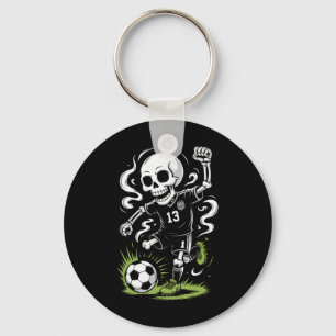 Halloween Soccer Skeleton Under Orange Moon _1 Key Ring