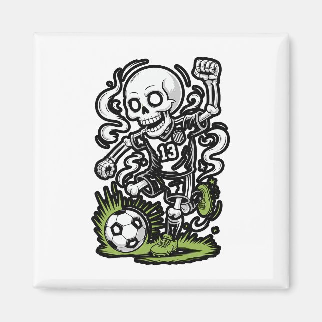 Halloween Soccer Skeleton Under Orange Moon  Magnet (Front)