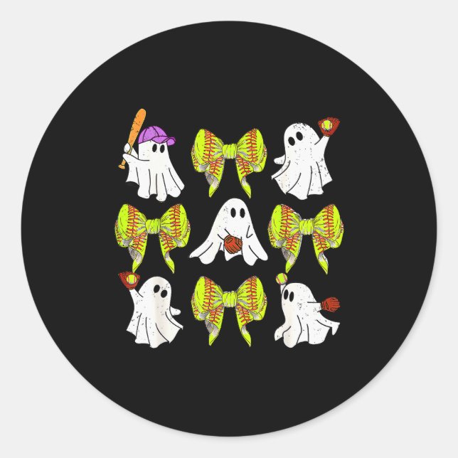 Halloween Softball Ghosts Softball Daughter Girls  Classic Round Sticker (Front)