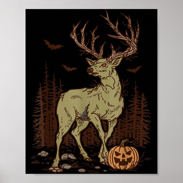 Halloween Soky Deer Antler Zombie Rustic Buck Fall Poster (Front)