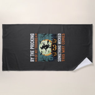 Halloween Something Wicked Witch Pumpkin Vintage Beach Towel