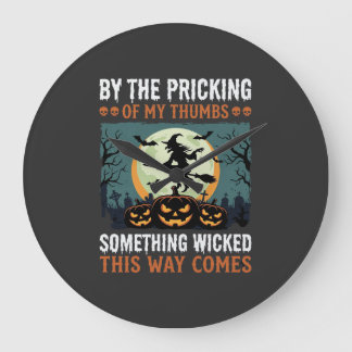 Halloween Something Wicked Witch Pumpkin Vintage Large Clock