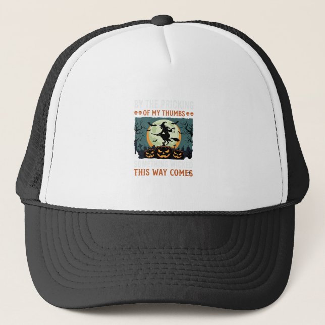 Halloween Something Wicked Witch Pumpkin Vintage Trucker Hat (Front)