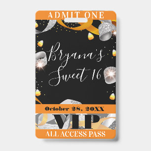 Halloween Sparkle Sweet 16 Party VIP Pass Badge ID Badge