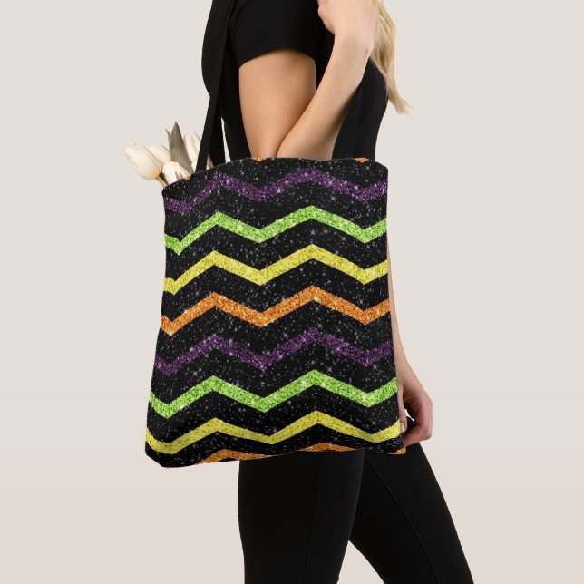 Halloween Sparkle Zig Zag Tote Bag (Close Up)
