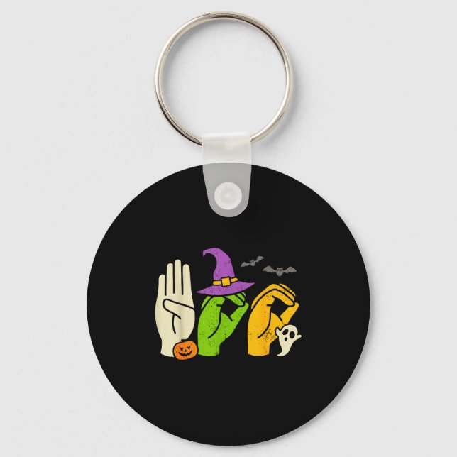 Halloween Sped Teacher Boo In Asl Boo Hands Sign L Key Ring (Front)