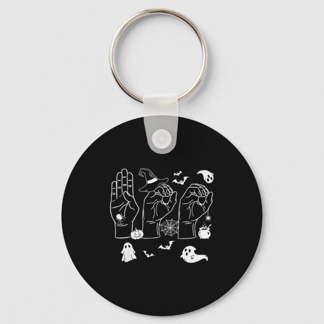 Halloween Sped Teacher Boo In Asl Boo Hands Sign L Key Ring (Front)