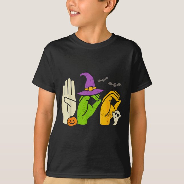 Halloween Sped Teacher Boo In Asl Boo Hands Sign L T-Shirt (Front)