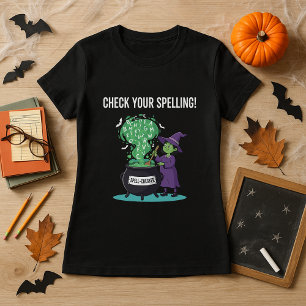 Halloween Spell-Chequered Witch Funny Teacher  T-Shirt