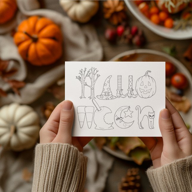 Halloween Spelled in Symbols Colouring Postcard (Creator Uploaded)