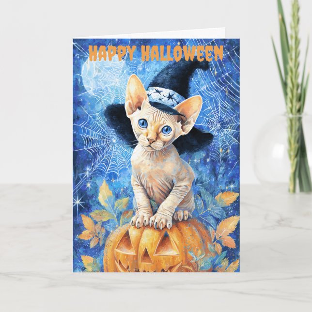 Halloween Sphynx Cat Holiday Card (Front)