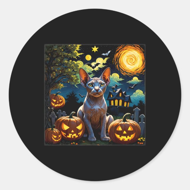 Halloween Sphynx Starry Night  Classic Round Sticker (Front)
