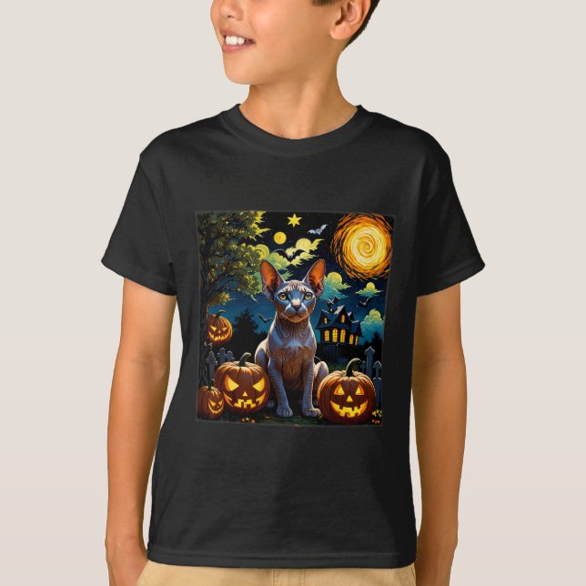Halloween Sphynx Starry Night  T-Shirt (Front)