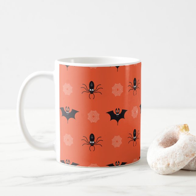 Halloween spider, bat & cobweb pattern Paper Plate Coffee Mug (With Donut)