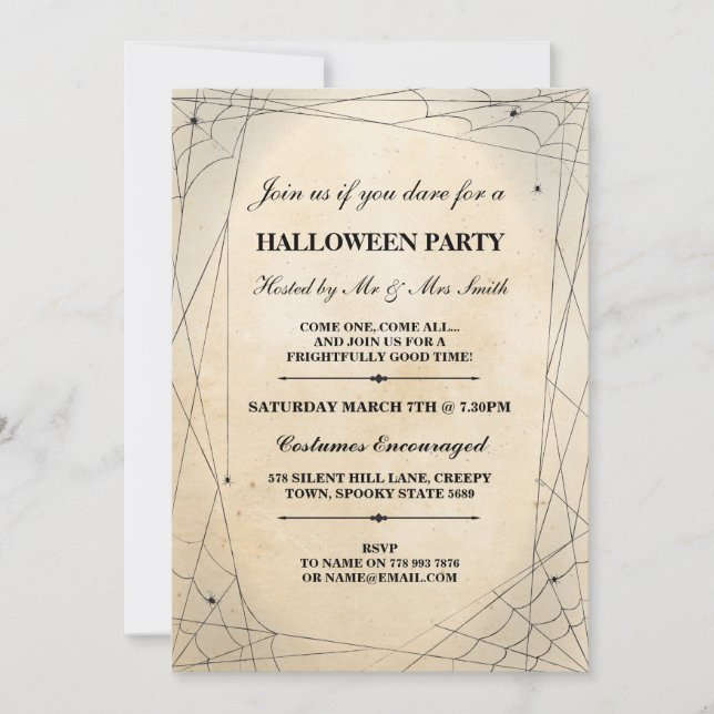 Halloween Spider Black Gothic Frame Party Invite (Front)