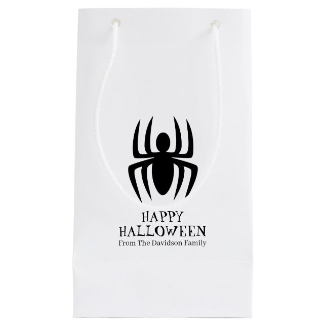 Halloween spider black white spooky custom treat small gift bag (Front)