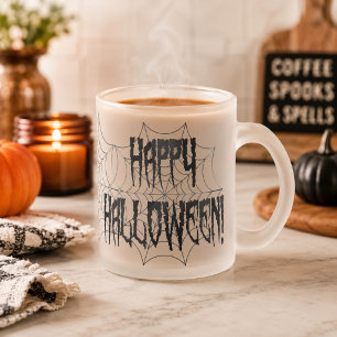 Halloween Spider Fingers and Web Frosted Glass Coffee Mug