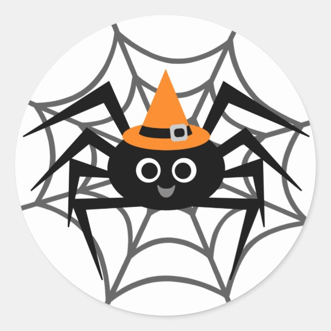 Halloween Spider in Web Tshirts and Gifts Classic Round Sticker (Front)