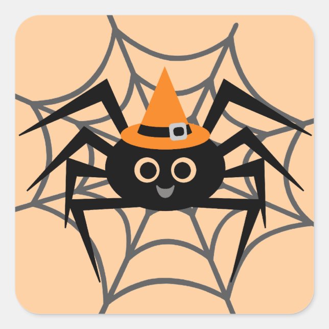 Halloween Spider in Web Tshirts and Gifts Square Sticker (Front)