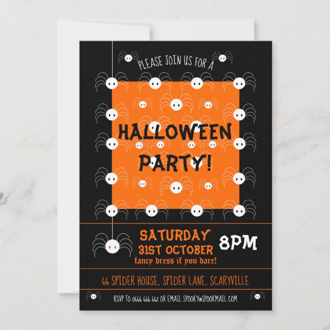 Halloween Spider Invitation Cute Black and Orange (Front)