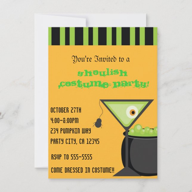 Halloween Spider Martini Cocktail Party Invitation (Front)