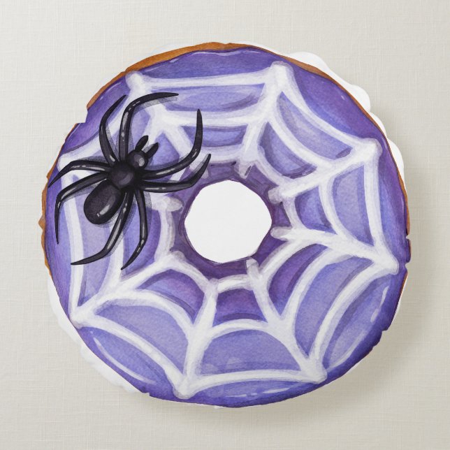 Halloween Spider Purple Doughnut Round Cushion (Front)