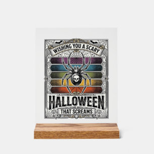 Halloween Spider Scary Retro Engraving Rainbow Web Acrylic Sign