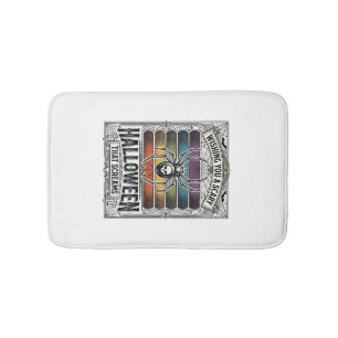Halloween Spider Scary Retro Engraving Rainbow Web Bath Mat