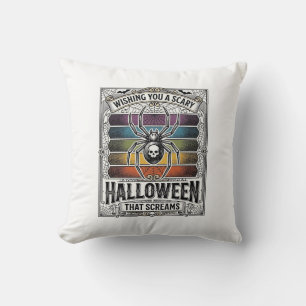 Halloween Spider Scary Retro Engraving Rainbow Web Cushion