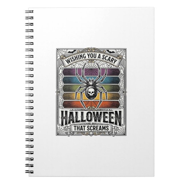 Halloween Spider Scary Retro Engraving Rainbow Web Notebook (Front)