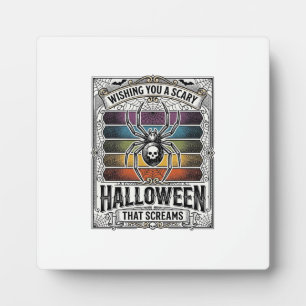 Halloween Spider Scary Retro Engraving Rainbow Web Plaque