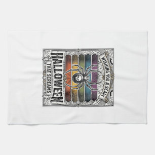 Halloween Spider Scary Retro Engraving Rainbow Web Tea Towel